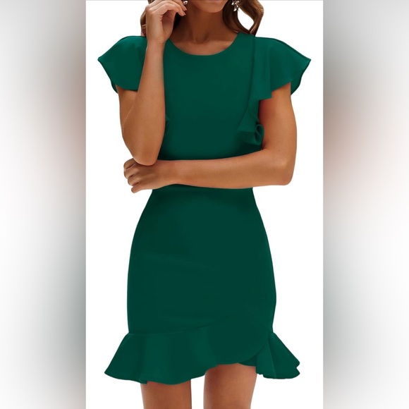 Women's Summer Mini Dress SHEIN Crewneck Ruffle Hem Flutter Sleeves - Picture 3 of 6